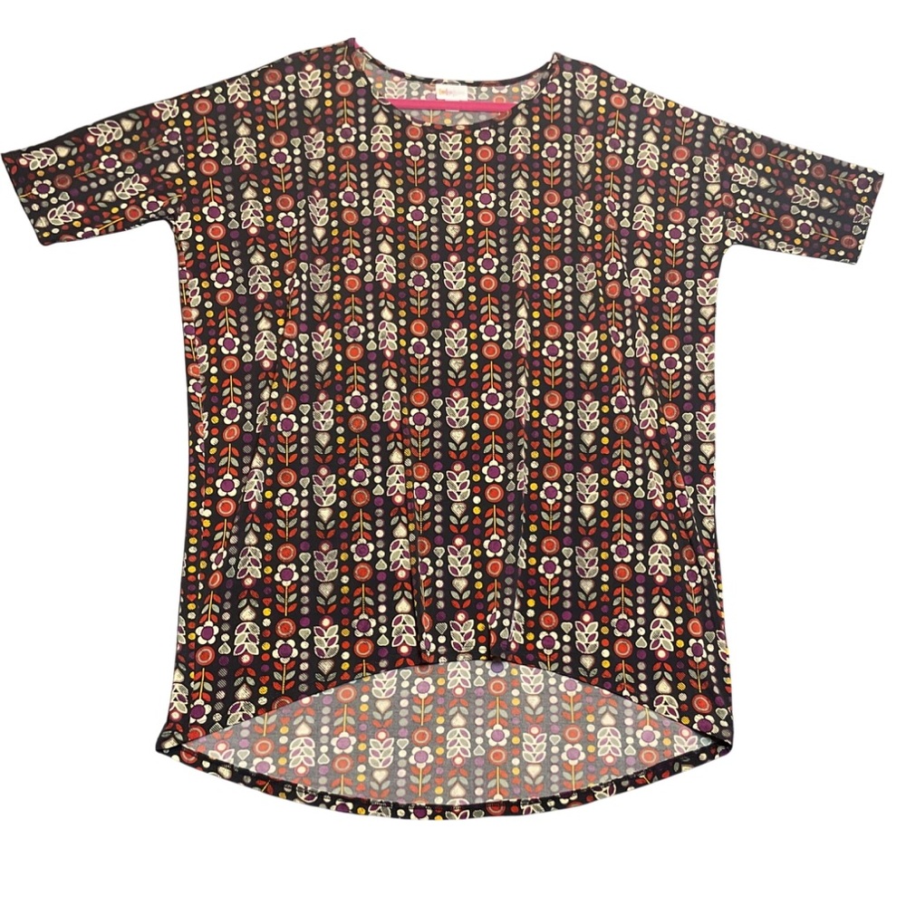LuLaRoe Tee Top Shirt Blouse Women’s L Black & Multicolor Floral Print Pullover